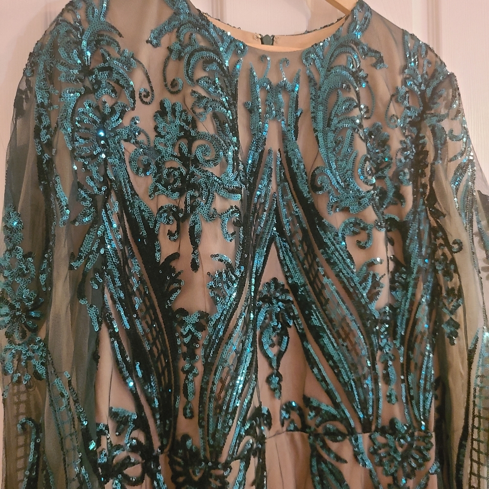 Sequined Emerald Evening Dress